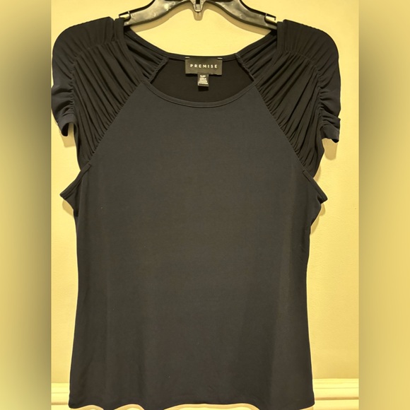 Women's Short Sleeve Navy Blue Dressy Rayon Top- Brand is Premise - Size Small - Picture 9 of 9
